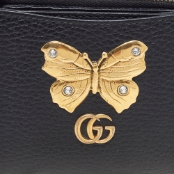 مملوكة مسبقًا Gucci Black Leather GG Marmont Butterfly Bifold Zip Wallet
