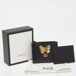 مملوكة مسبقًا Gucci Black Leather GG Marmont Butterfly Bifold Zip Wallet