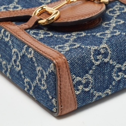 Pre Owned Gucci Brown/Blue GG Denim Mini Horsebit 1955 Crossbody Bag