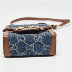 Pre Owned Gucci Brown/Blue GG Denim Mini Horsebit 1955 Crossbody Bag