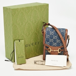 Pre Owned Gucci Brown/Blue GG Denim Mini Horsebit 1955 Crossbody Bag