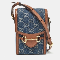 Pre Owned Gucci Brown/Blue GG Denim Mini Horsebit 1955 Crossbody Bag