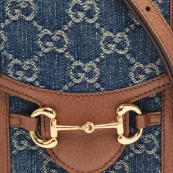 Pre Owned Gucci Brown/Blue GG Denim Mini Horsebit 1955 Crossbody Bag