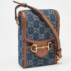 Pre Owned Gucci Brown/Blue GG Denim Mini Horsebit 1955 Crossbody Bag
