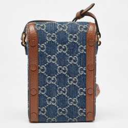 Pre Owned Gucci Brown/Blue GG Denim Mini Horsebit 1955 Crossbody Bag