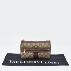 Pre Owned Gucci Brown/Beige GG Supreme Canvas Ophidia Pouch