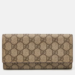 Gucci Beige GG Supreme Canvas and Leather Continental Wallet