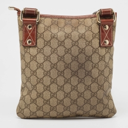 Pre Owned Gucci Beige GG Supreme Canvas Small Flat Messenger Bag