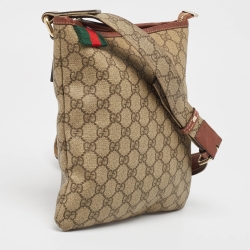 Pre Owned Gucci Beige GG Supreme Canvas Small Flat Messenger Bag