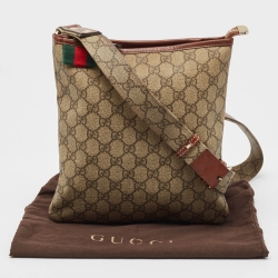 Pre Owned Gucci Beige GG Supreme Canvas Small Flat Messenger Bag