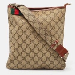 Pre Owned Gucci Beige GG Supreme Canvas Small Flat Messenger Bag