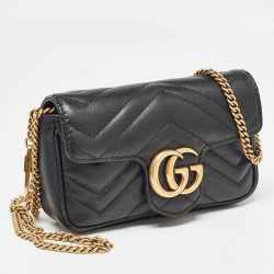 مملوكة مسبقًا Gucci Black Matelassé Leather Super Mini GG Marmont Shoulder Bag
