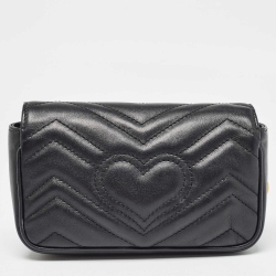مملوكة مسبقًا Gucci Black Matelassé Leather Super Mini GG Marmont Shoulder Bag