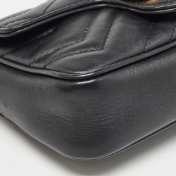 مملوكة مسبقًا Gucci Black Matelassé Leather Super Mini GG Marmont Shoulder Bag