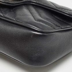 مملوكة مسبقًا Gucci Black Matelassé Leather Super Mini GG Marmont Shoulder Bag