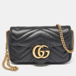 مملوكة مسبقًا Gucci Black Matelassé Leather Super Mini GG Marmont Shoulder Bag