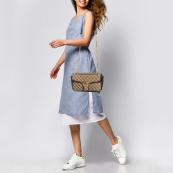مملوكة مسبقًا Gucci Beige/Black Diagonal Quilted GG Canvas and Leather Small GG Marmont Shoulder Bag