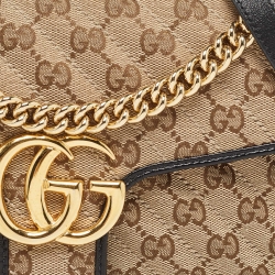 مملوكة مسبقًا Gucci Beige/Black Diagonal Quilted GG Canvas and Leather Small GG Marmont Shoulder Bag