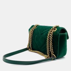 Pre Owned Gucci Green Velvet GG Marmont Shoulder Bag