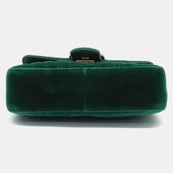 Pre Owned Gucci Green Velvet GG Marmont Shoulder Bag