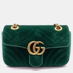 Pre Owned Gucci Green Velvet GG Marmont Shoulder Bag