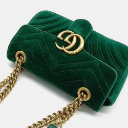 Pre Owned Gucci Green Velvet GG Marmont Shoulder Bag