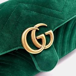 Pre Owned Gucci Green Velvet GG Marmont Shoulder Bag