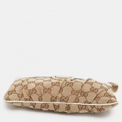 Pre Owned Gucci White/Beige GG Canvas and Leather Abbey D-Ring Wristlet Pouch