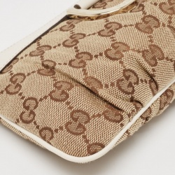 Pre Owned Gucci White/Beige GG Canvas and Leather Abbey D-Ring Wristlet Pouch