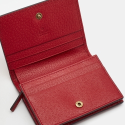 Pre Owned Gucci Red/Beige GG Supreme Canvas and Leather Queen Margaret Card Case