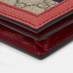 Pre Owned Gucci Red/Beige GG Supreme Canvas and Leather Queen Margaret Card Case