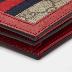 Pre Owned Gucci Red/Beige GG Supreme Canvas and Leather Queen Margaret Card Case