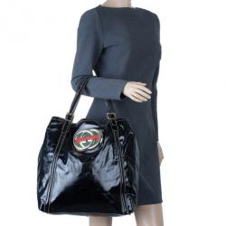 مملوكة مسبقًا Gucci Black Patent Leather Large Brit Tote