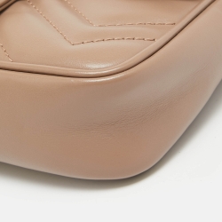 Pre Owned Gucci Beige Matelassé Leather Super Mini GG Marmont Shoulder Bag