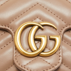 Pre Owned Gucci Beige Matelassé Leather Super Mini GG Marmont Shoulder Bag