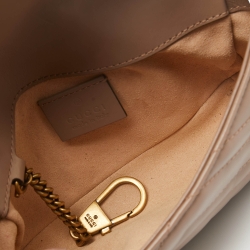 Pre Owned Gucci Beige Matelassé Leather Super Mini GG Marmont Shoulder Bag