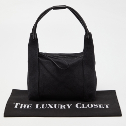 Pre Owned Gucci Black GG Denim and Leather Zip Bag