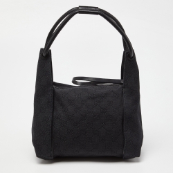 Pre Owned Gucci Black GG Denim and Leather Zip Bag