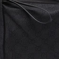 Pre Owned Gucci Black GG Denim and Leather Zip Bag