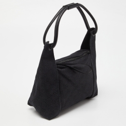 Pre Owned Gucci Black GG Denim and Leather Zip Bag