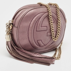 Pre Owned Gucci Purple Leather Mini Soho Disco Chain Crossbody Bag