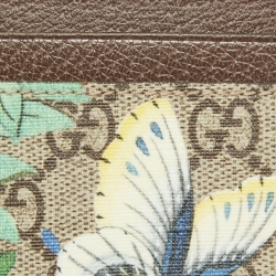 Pre Owned Gucci Brown GG Supreme Canvas and Leather Tian Card Holder 