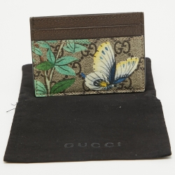 Pre Owned Gucci Brown GG Supreme Canvas and Leather Tian Card Holder 