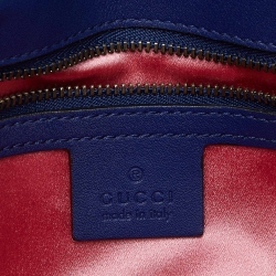 Pre Owned Gucci Blue Matelassé Velvet Small GG Marmont Shoulder Bag