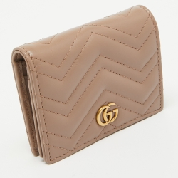 Gucci Beige Matelassé Leather GG Marmont Card Case