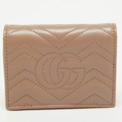 Gucci Beige Matelassé Leather GG Marmont Card Case