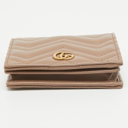 Gucci Beige Matelassé Leather GG Marmont Card Case