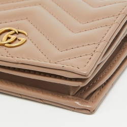 Gucci Beige Matelassé Leather GG Marmont Card Case