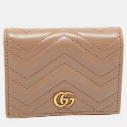 Gucci Beige Matelassé Leather GG Marmont Card Case