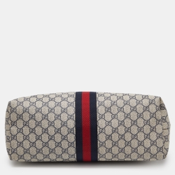 Pre Owned Gucci Blue/Beige GG Supreme Canvas and Leather Medium Ophidia Tote